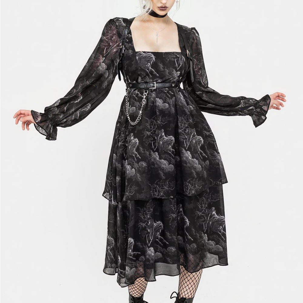 Disturbia Apocalypse Black and Gray Long Sleeve Dress